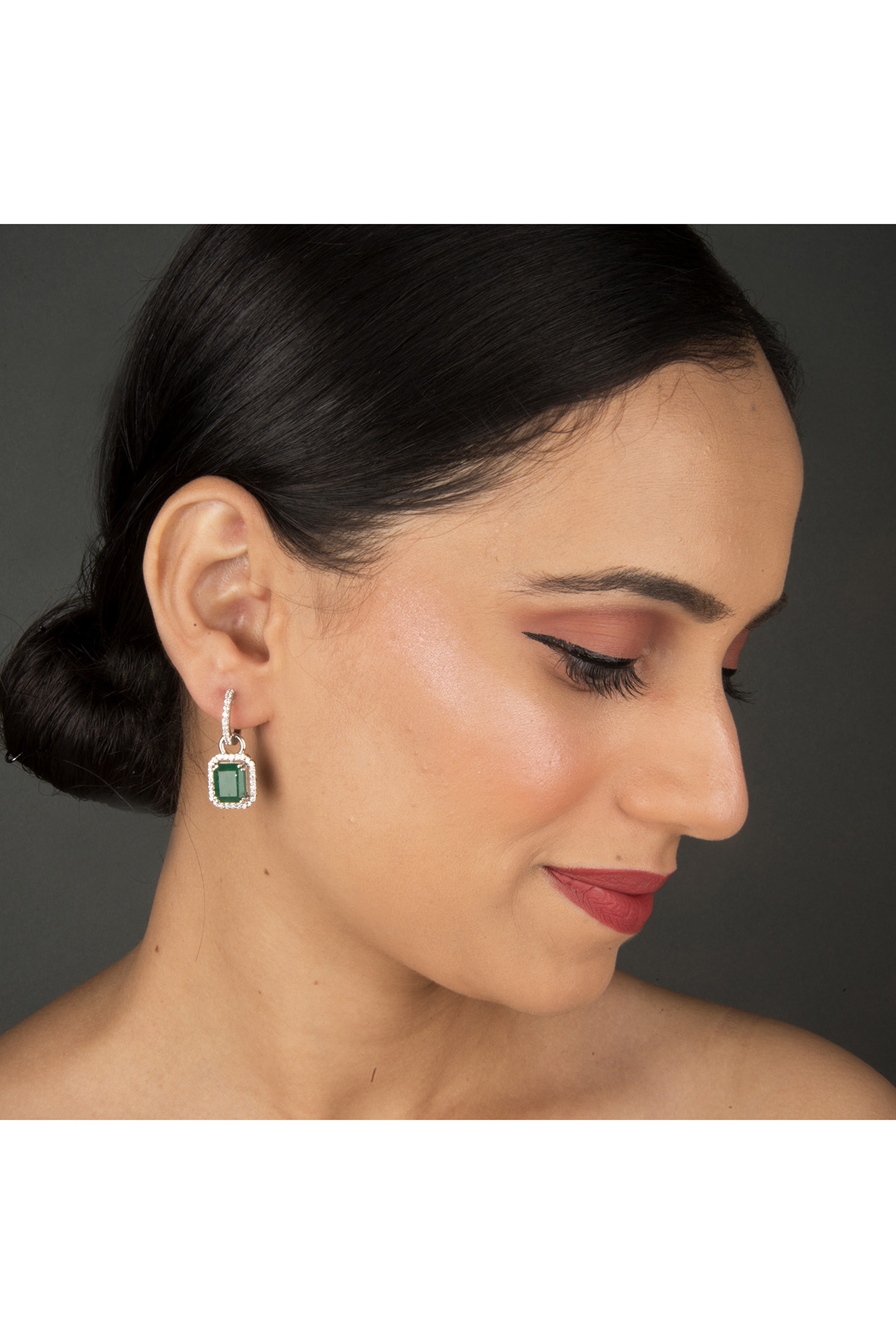 White Finish Earrings With Emerald Stone by Gemstruck at Pernia's Pop Up Shop