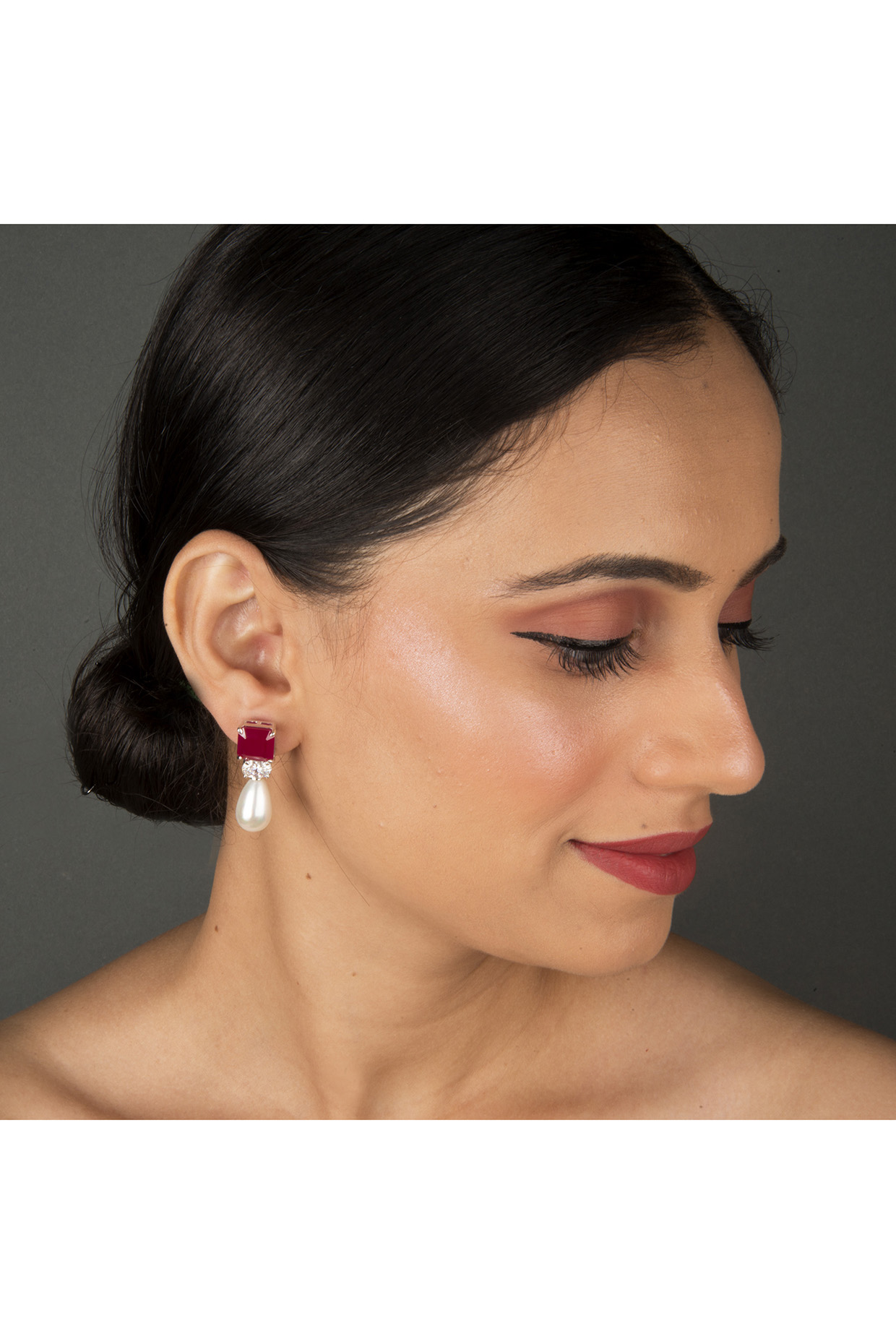 White Finish Ruby Synthetic Earrings In Sterling Silver by Gemstruck at Pernia's Pop Up Shop