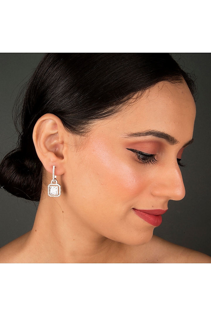 White Finish Zircon Earrings In Sterling Silver by Gemstruck at Pernia's Pop Up Shop