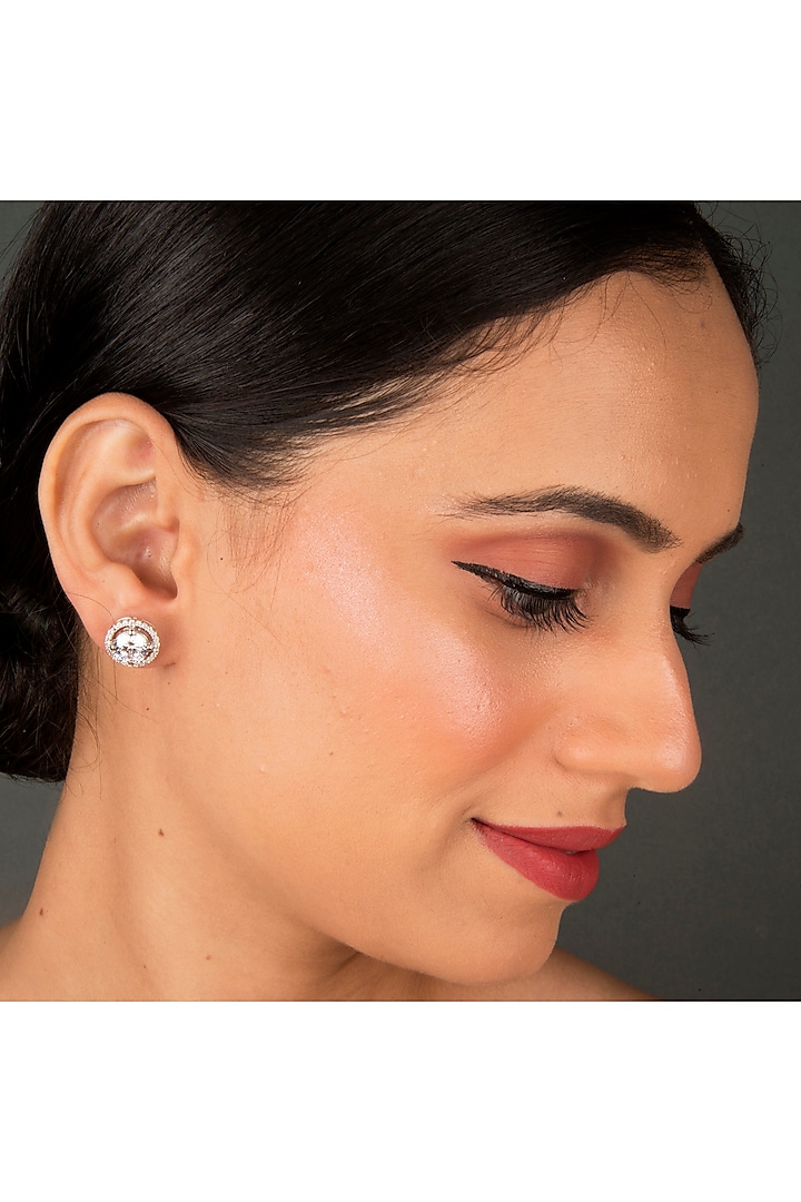 White Finish Zircons Stud Earrings In Sterling Silver by Gemstruck at Pernia's Pop Up Shop