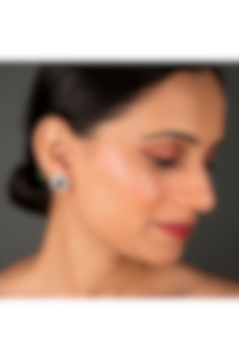 White Finish Oval-Cut Emerald Stud Earrings In Sterling Silver by Gemstruck at Pernia's Pop Up Shop