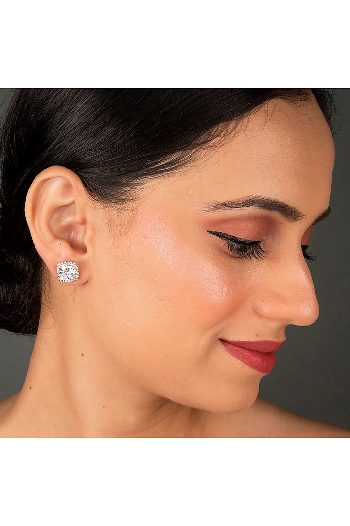 White Finish Stud Earrings In Sterling Silver by Gemstruck at Pernia's Pop Up Shop