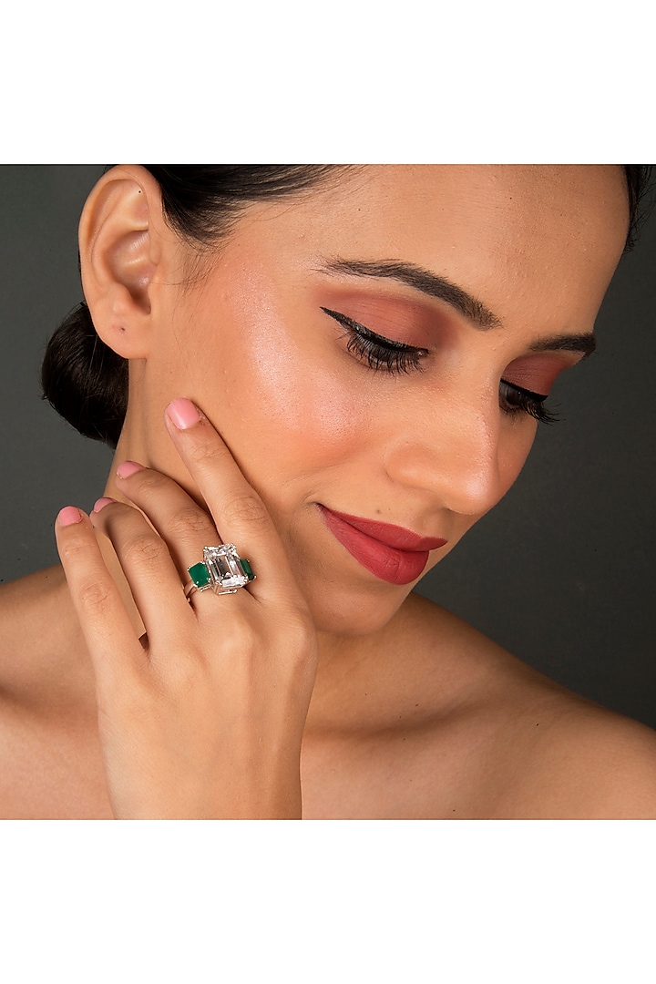 White Finish Emerald Ring In Sterling Silver by Gemstruck at Pernia's Pop Up Shop