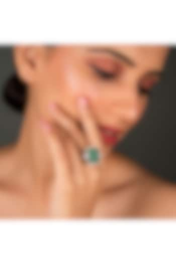 White Finish Green Emerald Ring In Sterling Silver by Gemstruck at Pernia's Pop Up Shop