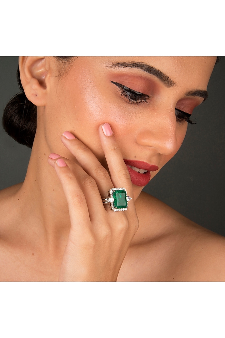 White Finish Green Emerald Ring In Sterling Silver by Gemstruck at Pernia's Pop Up Shop