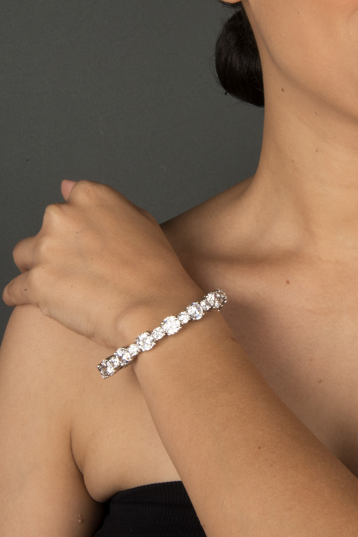 White Finish Zircon Bangle In Sterling Silver by Gemstruck at Pernia's Pop Up Shop