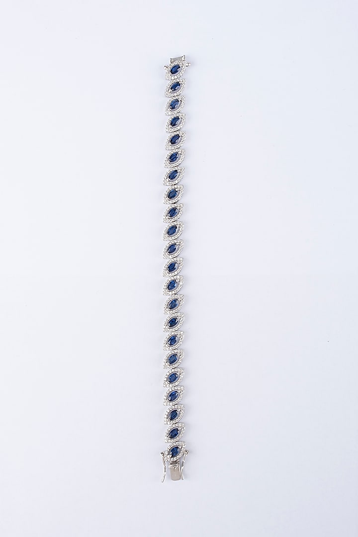 White Finish Blue Sapphire Bracelet In Sterling Silver by Gemstruck at Pernia's Pop Up Shop
