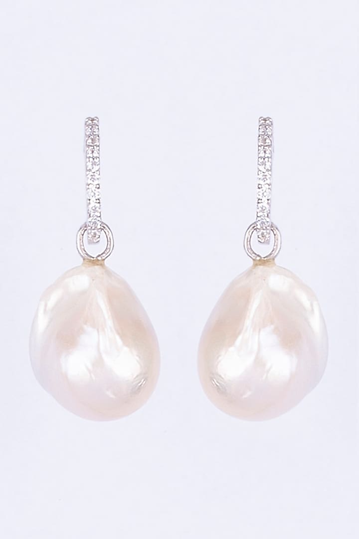 White Finish Baroque Pearl Earrings In Sterling Silver by Gemstruck at Pernia's Pop Up Shop
