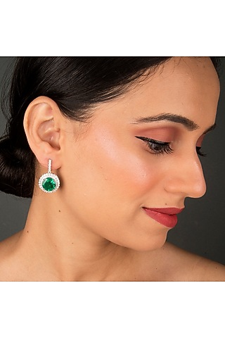 White Finish Round Stud Earrings In Sterling Silver by Gemstruck