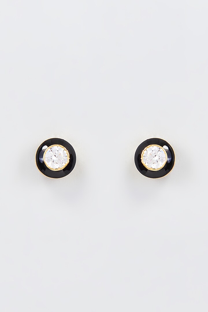 Gold Finish Zircon Enamelled Stud Earrings In Sterling Silver by Gemstruck at Pernia's Pop Up Shop