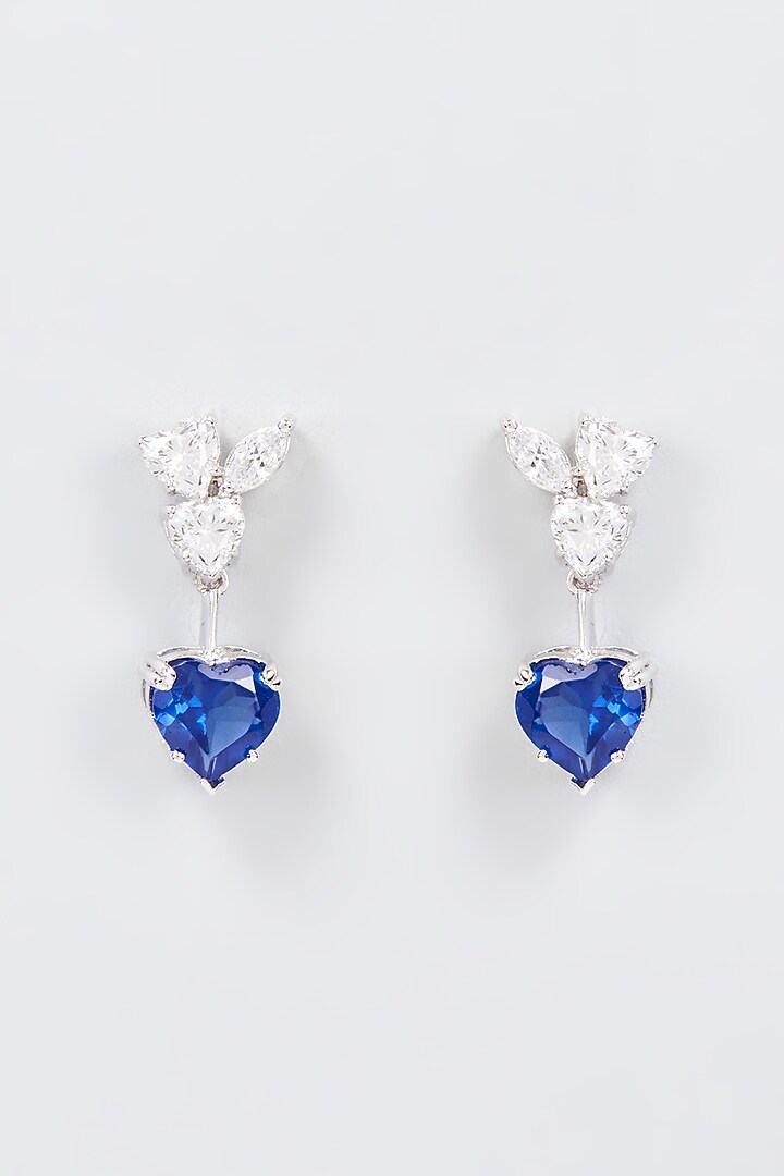 White Finish Zircon & Synthetic Blue Stone Dangler Earrings In Sterling Silver by Gemstruck at Pernia's Pop Up Shop