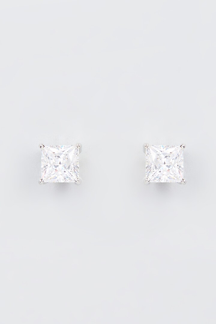 White Finish Zircon Stud Earrings In Sterling Silver by Gemstruck at Pernia's Pop Up Shop