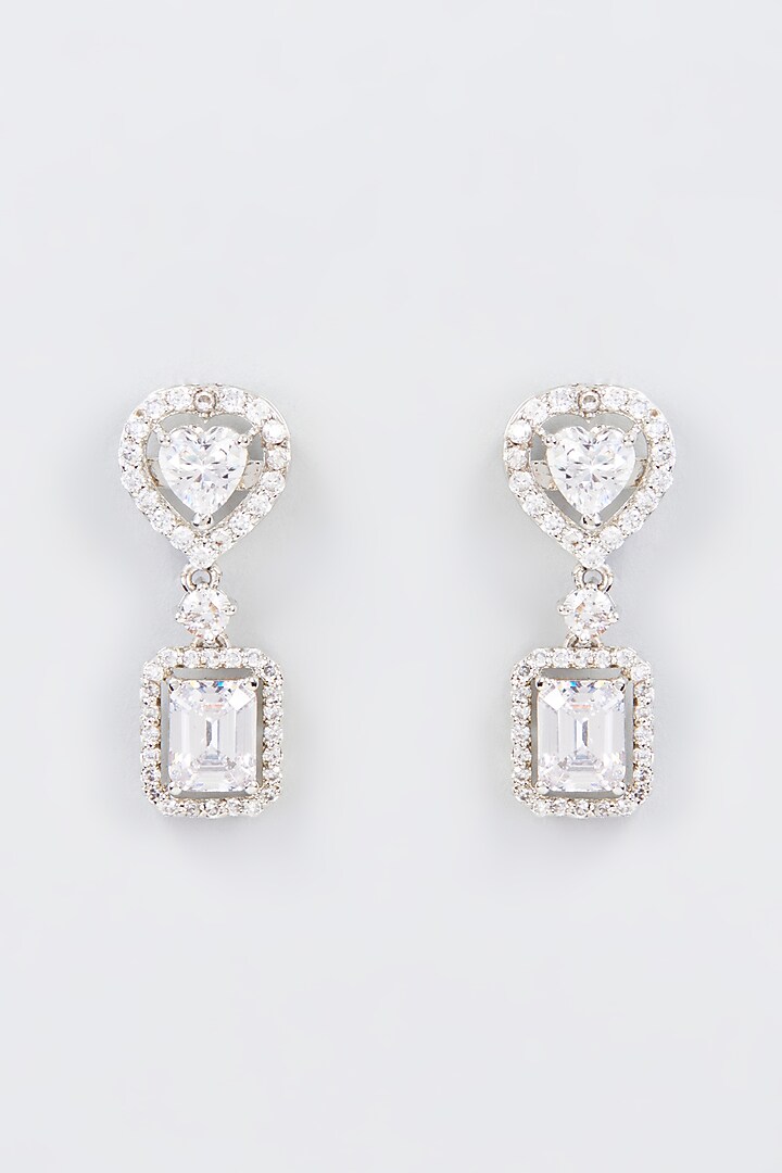 White Finish Zircon Dangler Earrings In Sterling Silver by Gemstruck at Pernia's Pop Up Shop
