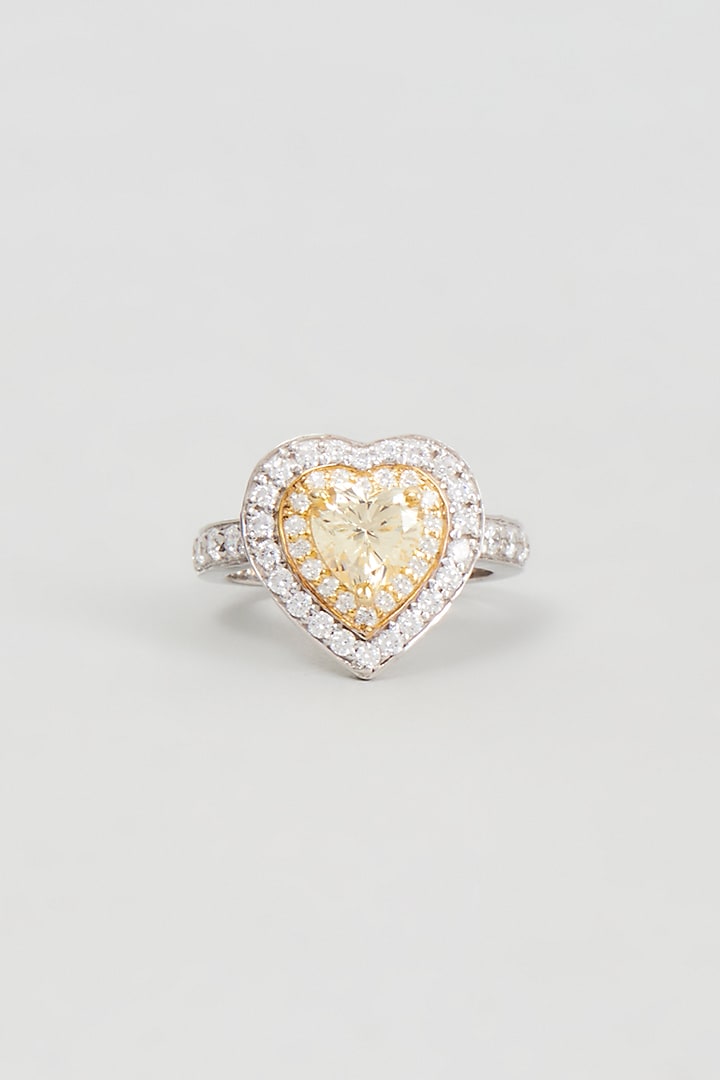 White Finish Zircon & Synthetic Yellow Stone Ring In Sterling Silver by Gemstruck at Pernia's Pop Up Shop