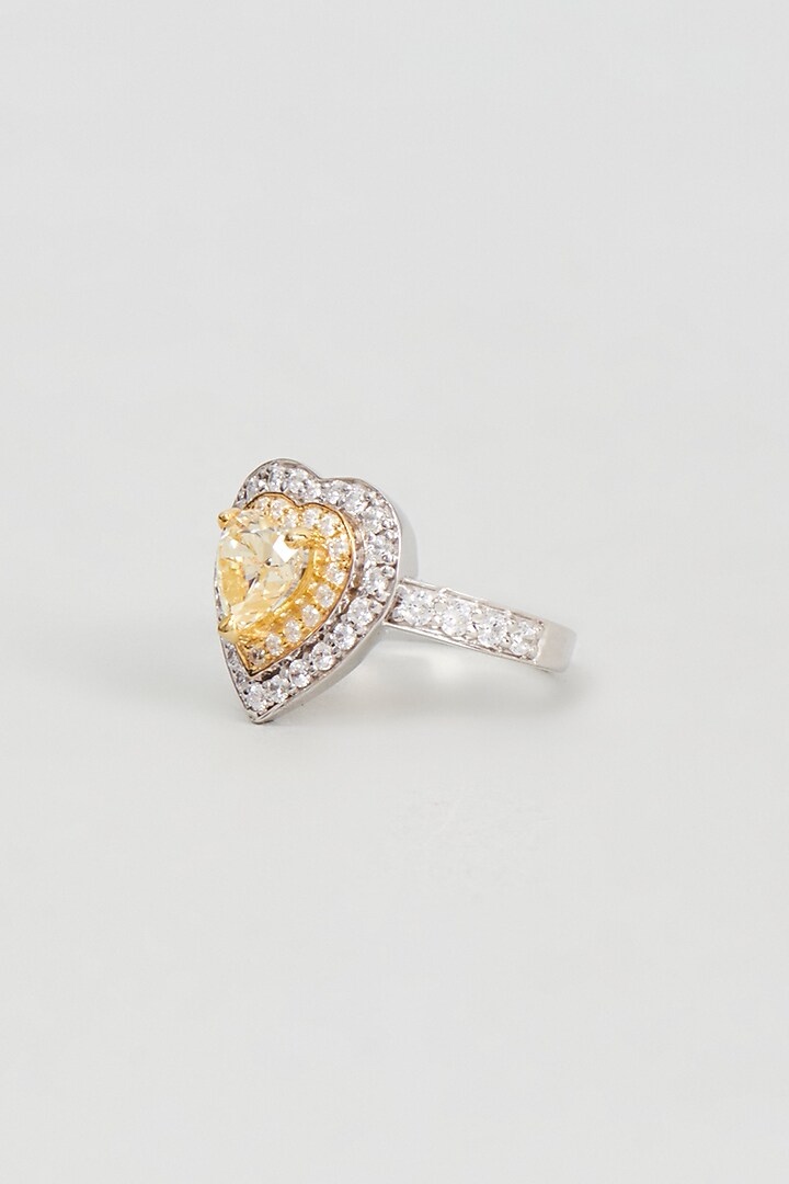 White Finish Zircon & Synthetic Yellow Stone Ring In Sterling Silver by Gemstruck at Pernia's Pop Up Shop