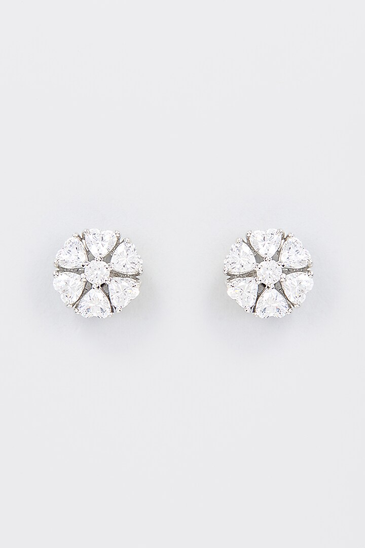 White Finish Zircon Stud Earrings In Sterling Silver by Gemstruck at Pernia's Pop Up Shop