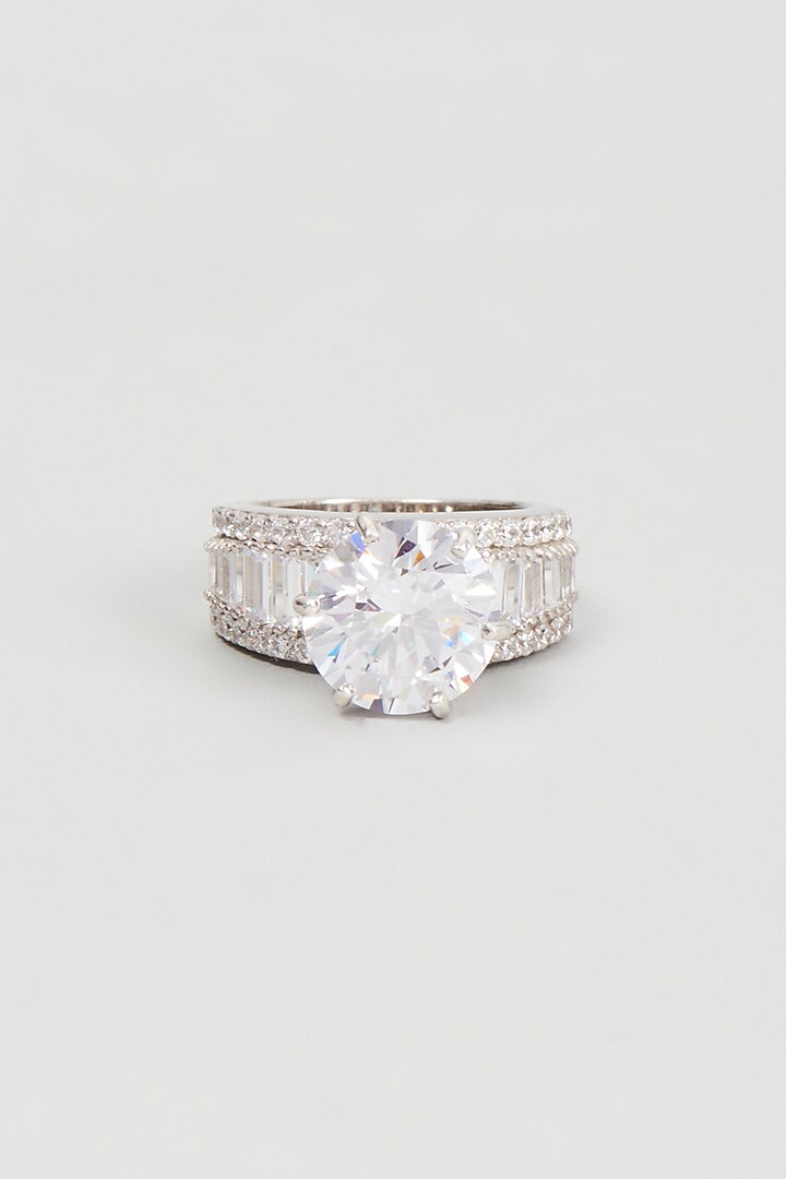 White Finish Zircon Ring In Sterling Silver by Gemstruck at Pernia's Pop Up Shop