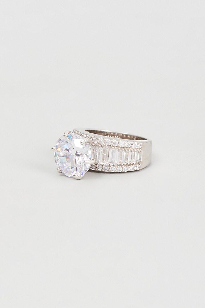 White Finish Zircon Ring In Sterling Silver by Gemstruck at Pernia's Pop Up Shop