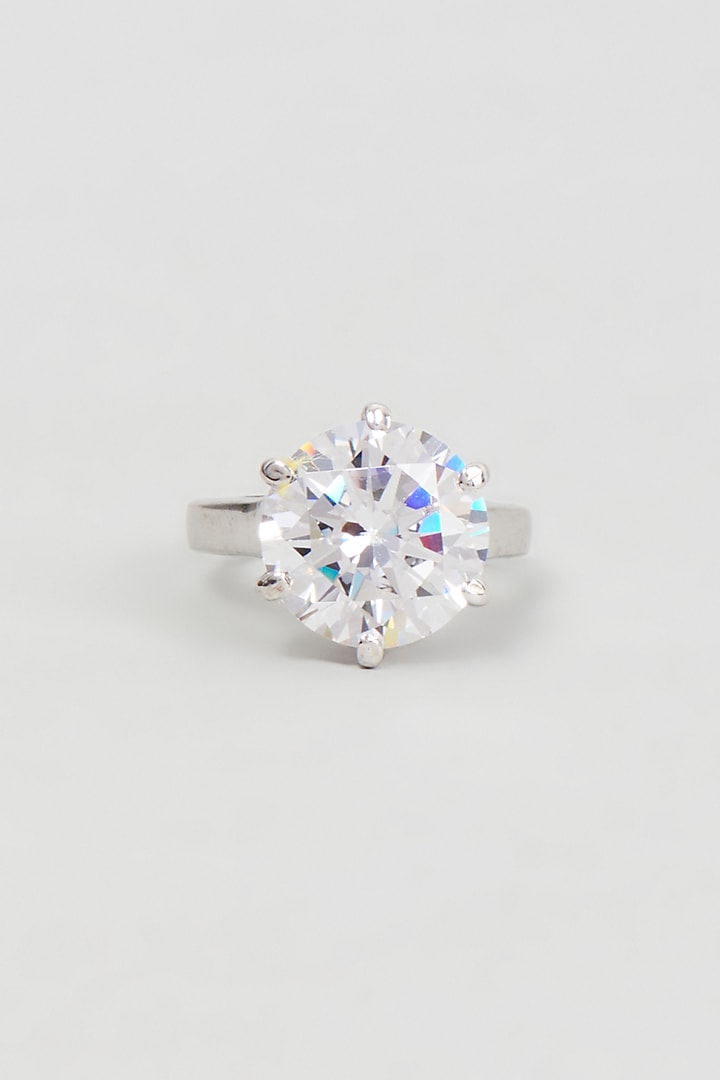 White Finish Zircon Ring In Sterling Silver by Gemstruck at Pernia's Pop Up Shop