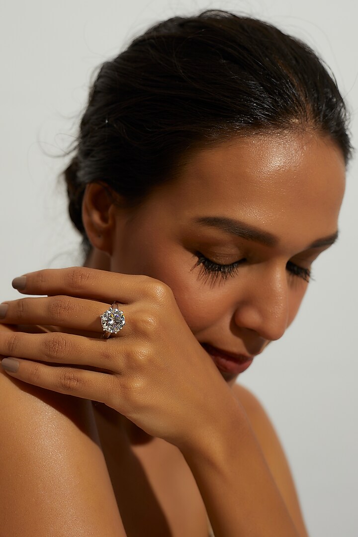 White Finish Zircon Ring In Sterling Silver by Gemstruck