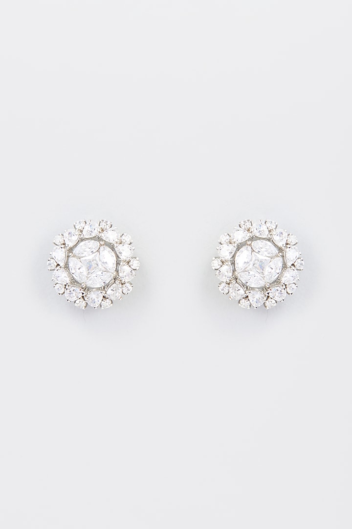 White Finish Zircon Stud Earrings In Sterling Silver by Gemstruck at Pernia's Pop Up Shop