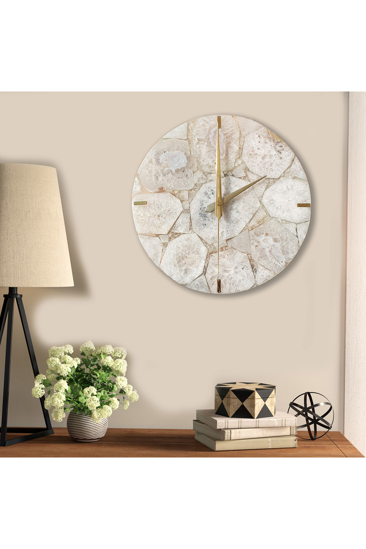 White Agate Wall Clock by Gemtherapy