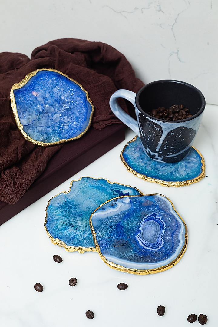 Blue Agate Coasters (Set Of 2) by Gemtherapy