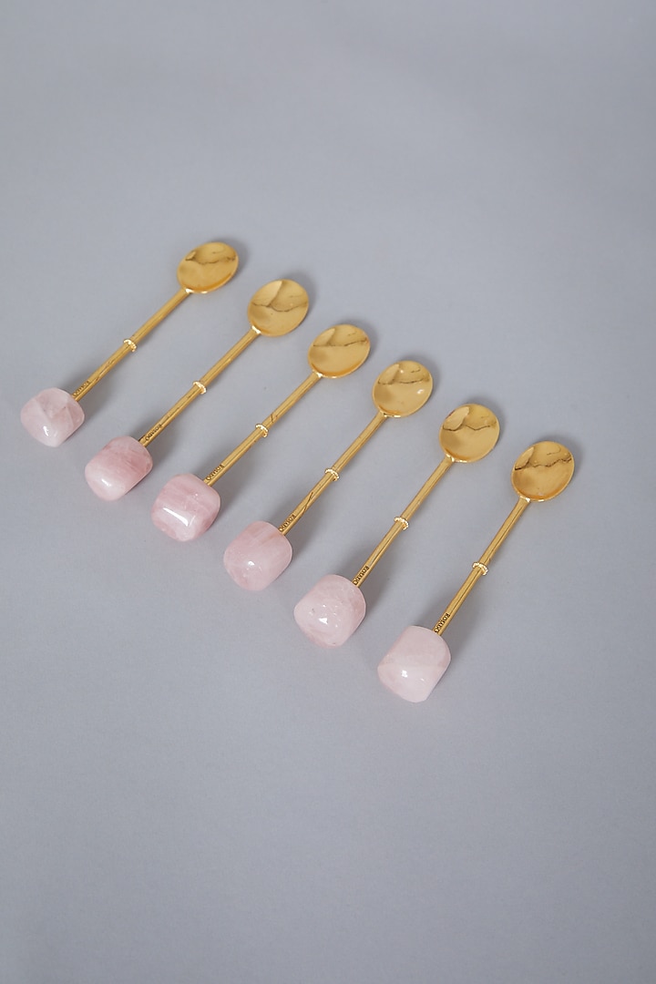 Pink Rose Quartz Dessert Spoons (Set Of 6) by Gemtherapy