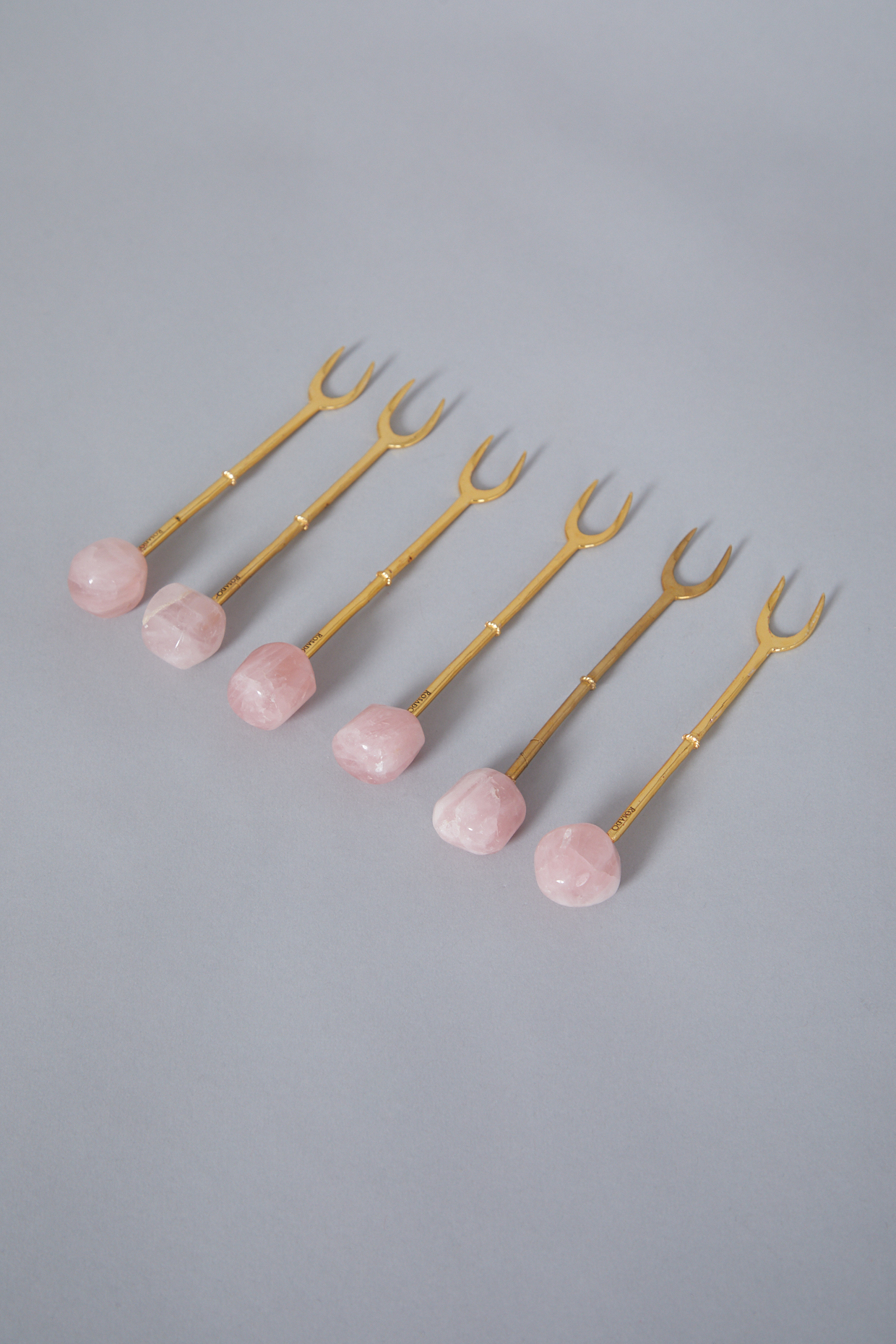 Pink Rose Quartz Fork Set (Set Of 6) by Gemtherapy
