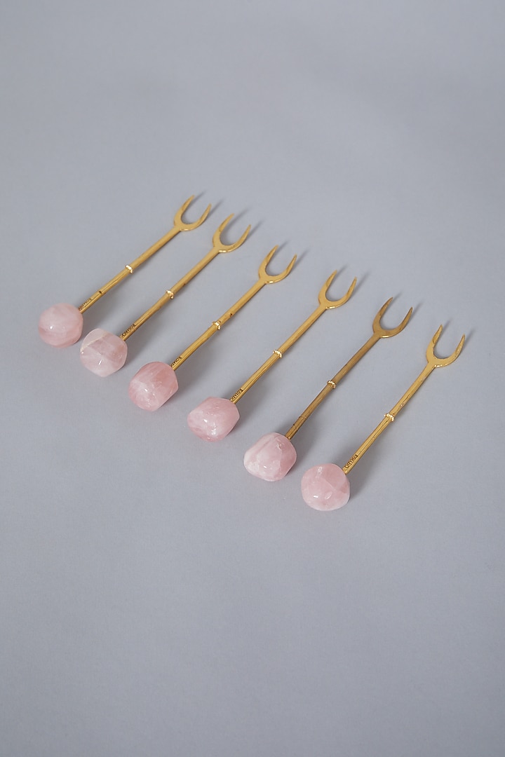 Pink Rose Quartz Fork Set (Set Of 6) by Gemtherapy