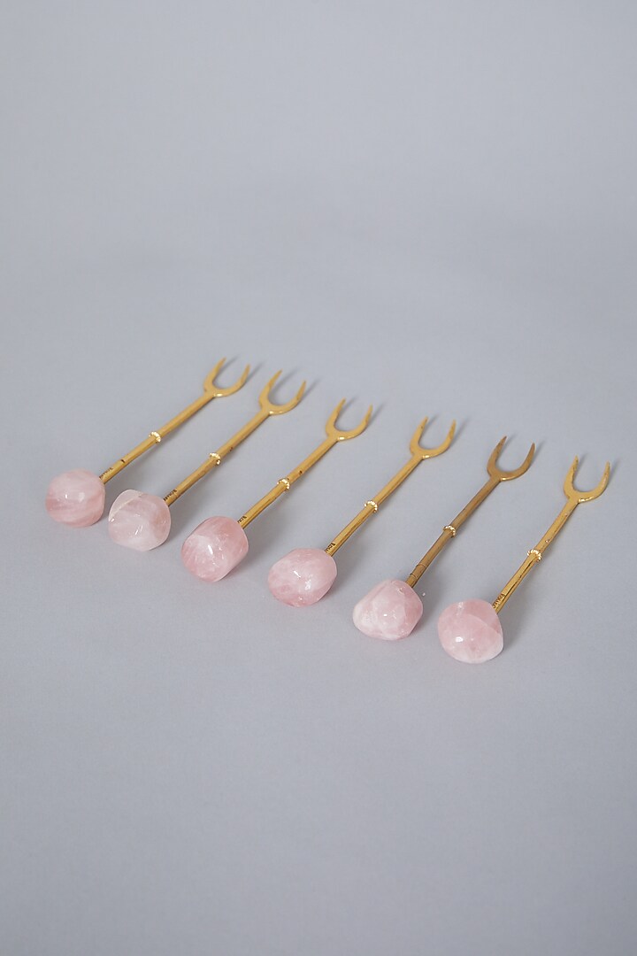 Pink Rose Quartz Fork Set (Set Of 6) by Gemtherapy at Pernia's Pop Up Shop