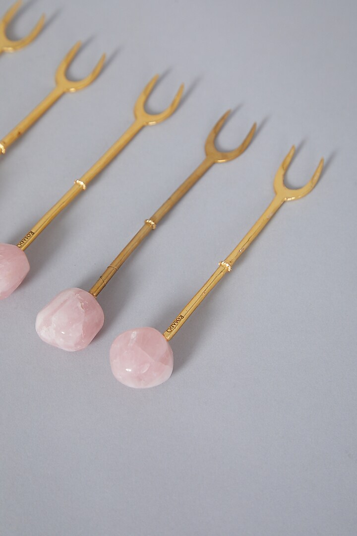 Pink Rose Quartz Fork Set (Set Of 6) by Gemtherapy at Pernia's Pop Up Shop