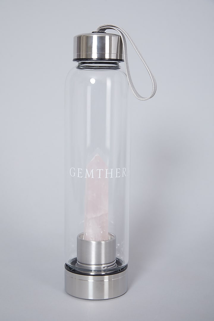 Pink Rose Quartz Crystal Water Bottle by Gemtherapy