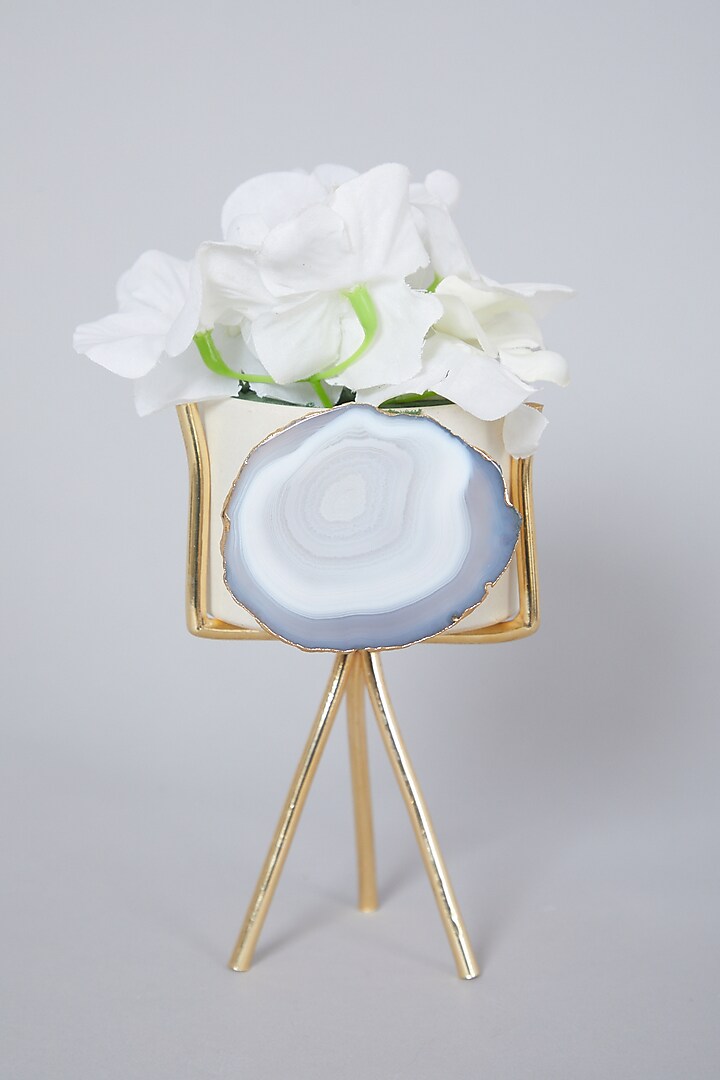 White Agate Stone Planter by Gemtherapy