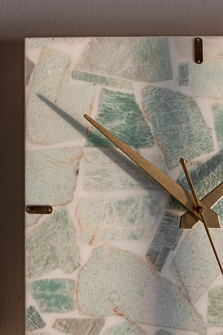 Green & White Amazonite Stone Square Wall Clock by Gemtherapy at Pernia's Pop Up Shop