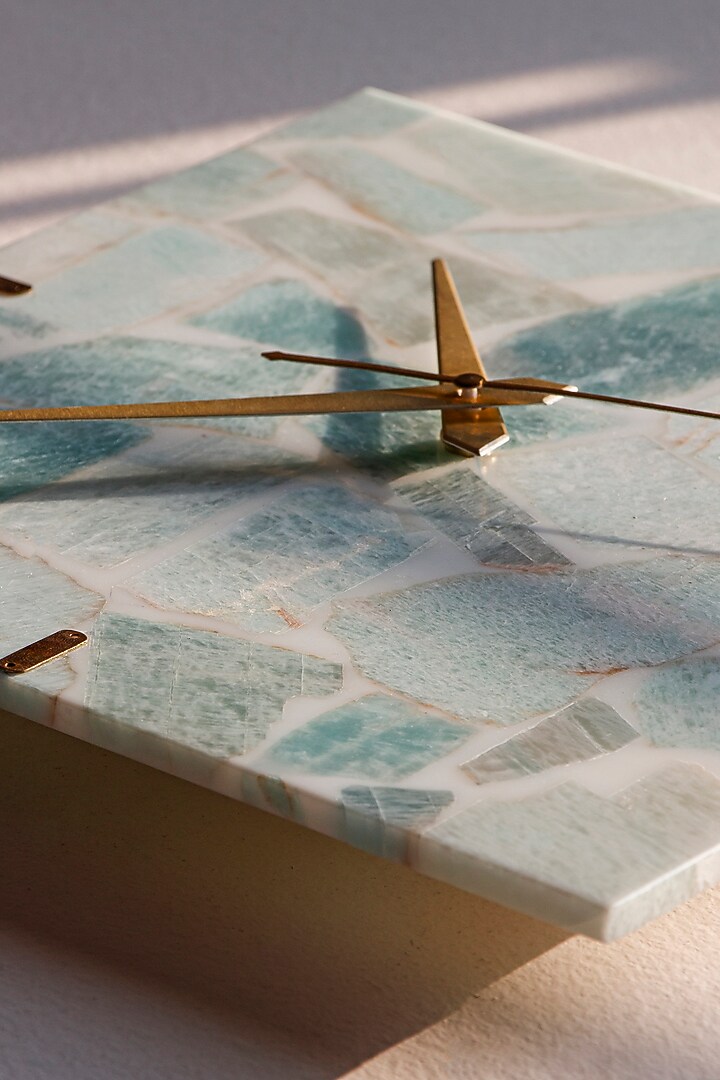 Green & White Amazonite Stone Square Wall Clock by Gemtherapy at Pernia's Pop Up Shop