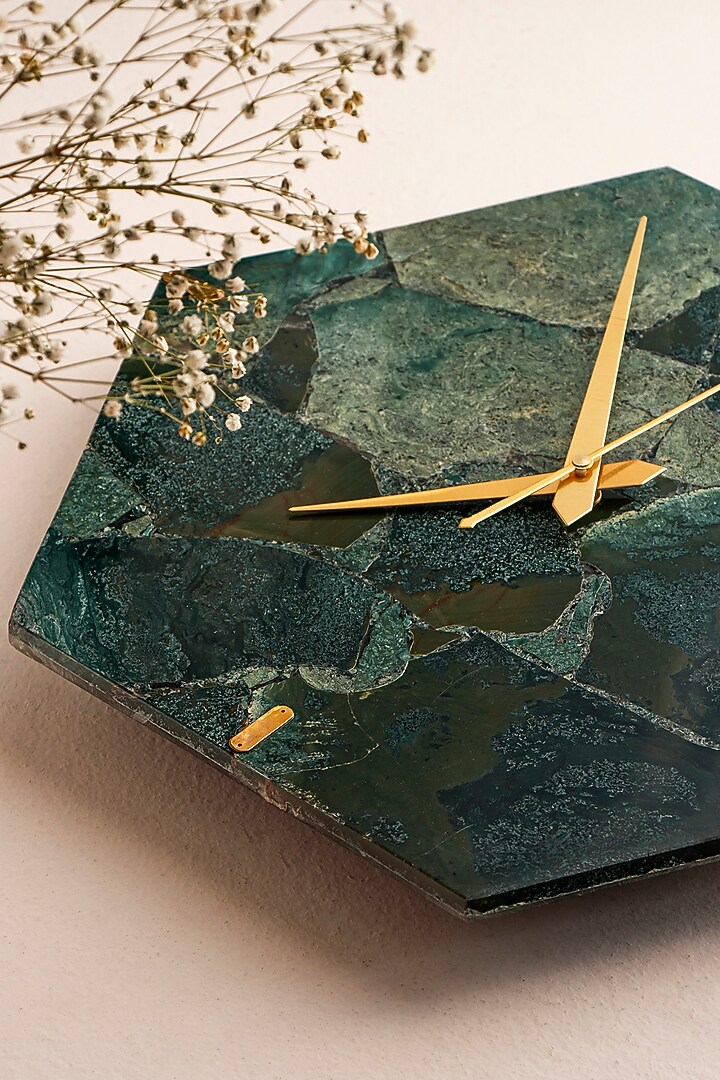 Green Moss Agate Stone Hexagon Wall Clock by Gemtherapy at Pernia's Pop Up Shop