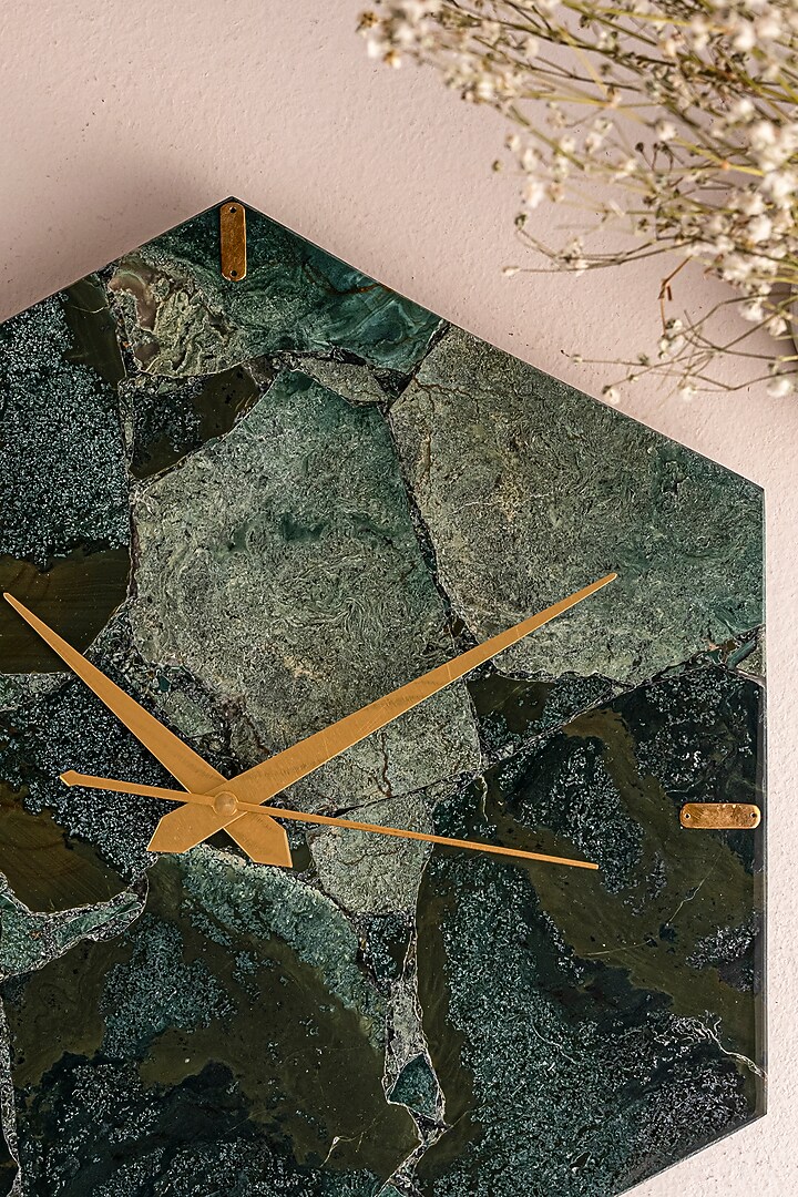 Green Moss Agate Stone Hexagon Wall Clock by Gemtherapy at Pernia's Pop Up Shop