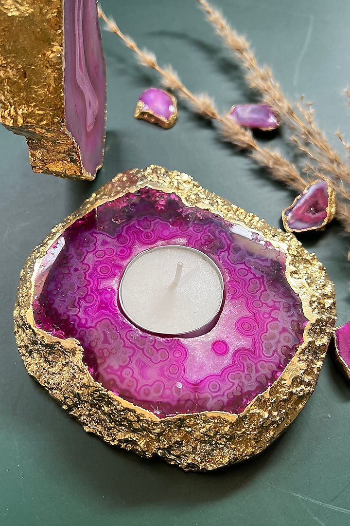 Pink Agate Stone Candle Holder by Gemtherapy
