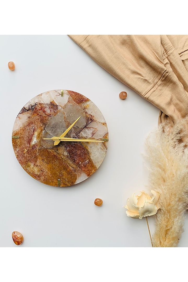 Brown Fire Quartz Stone Round-Shaped Wall Clock by Gemtherapy at Pernia's Pop Up Shop