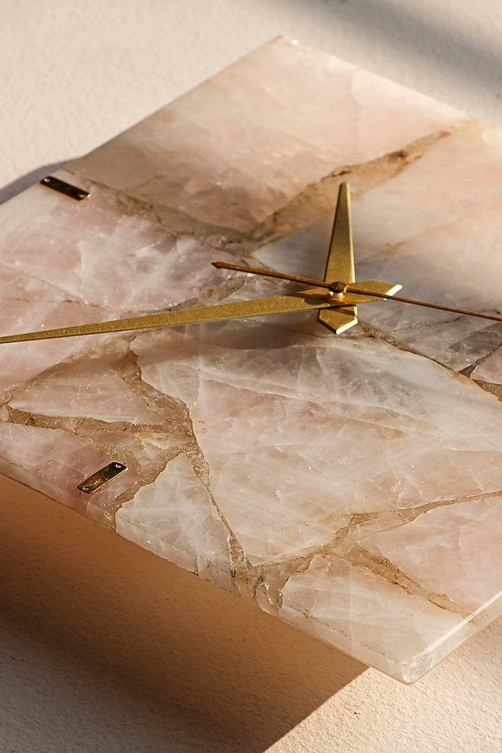 Baby Pink Rose Quartz Stone Square-Shaped Wall Clock by Gemtherapy at Pernia's Pop Up Shop