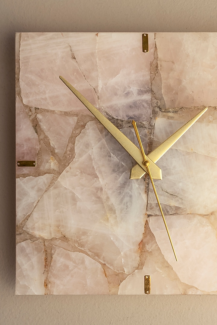 Baby Pink Rose Quartz Stone Square-Shaped Wall Clock by Gemtherapy at Pernia's Pop Up Shop