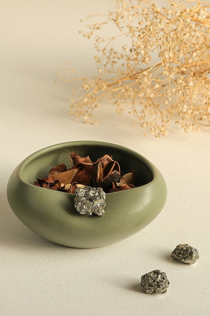 Sage Green Clay & Pyrite Echo Bowl by Gemtherapy