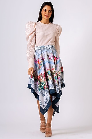 Blue Scarf Asymmetric Skirt by Geisha Designs