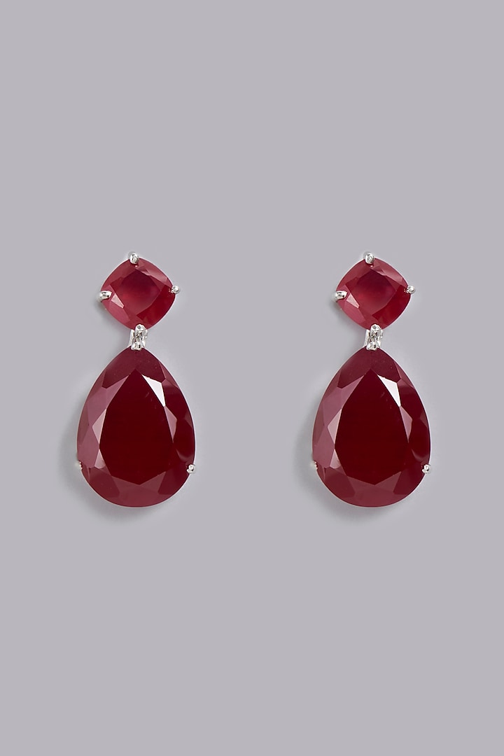 White Finish Synthetic Ruby Earrings In Sterling Silver by Gemstruck at Pernia's Pop Up Shop