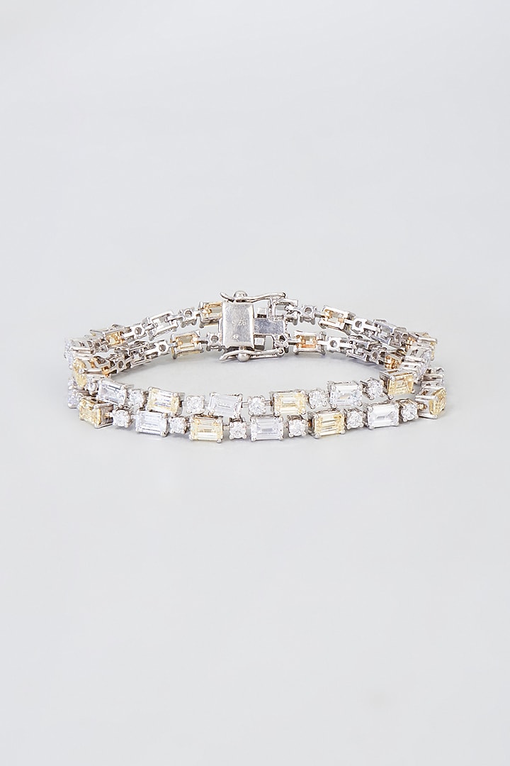 White Finish Zircon & Synthetic Yellow Stone Bracelet In Sterling Silver by Gemstruck at Pernia's Pop Up Shop