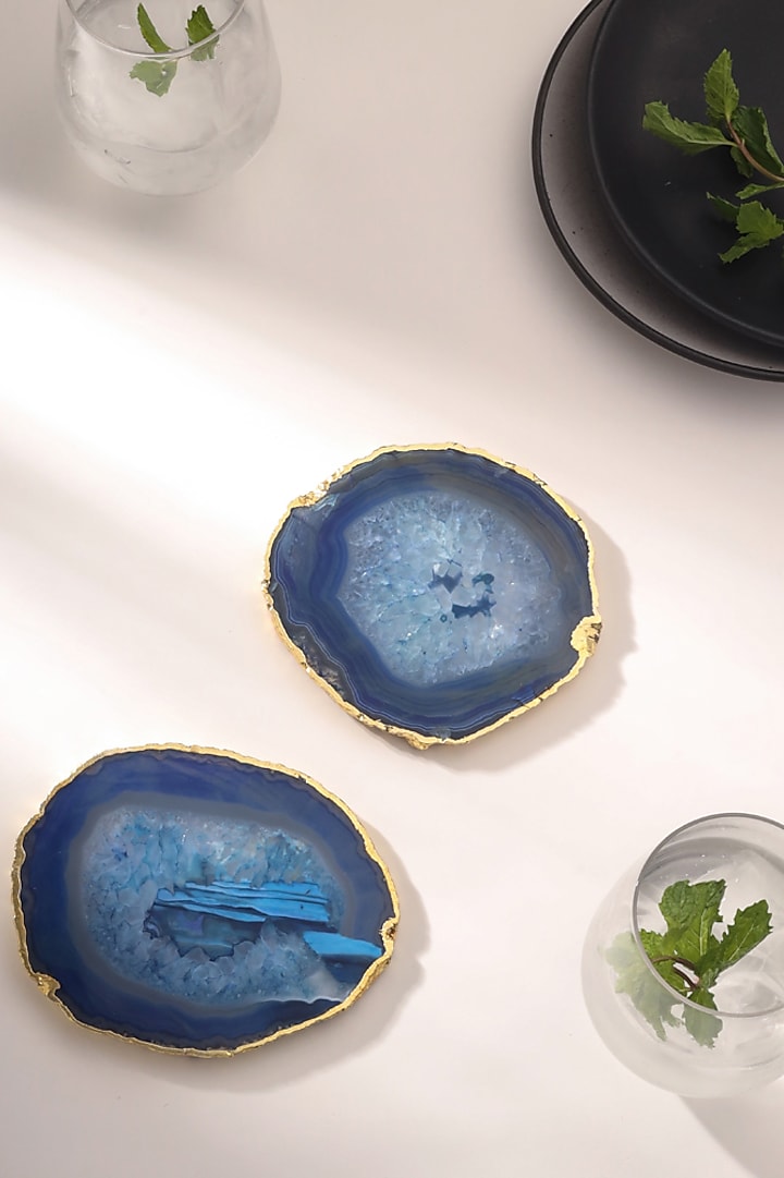 Blue Agate Coasters (Set Of 2) by Gemtherapy