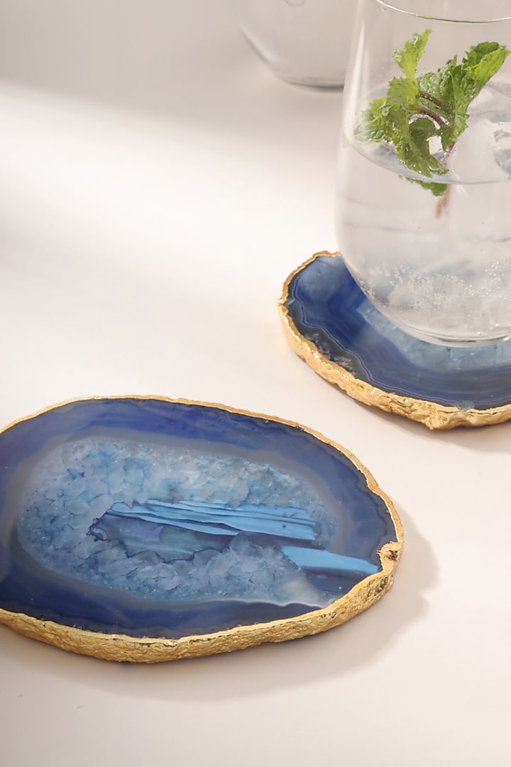 Blue Agate Coasters (Set Of 2) by Gemtherapy at Pernia's Pop Up Shop