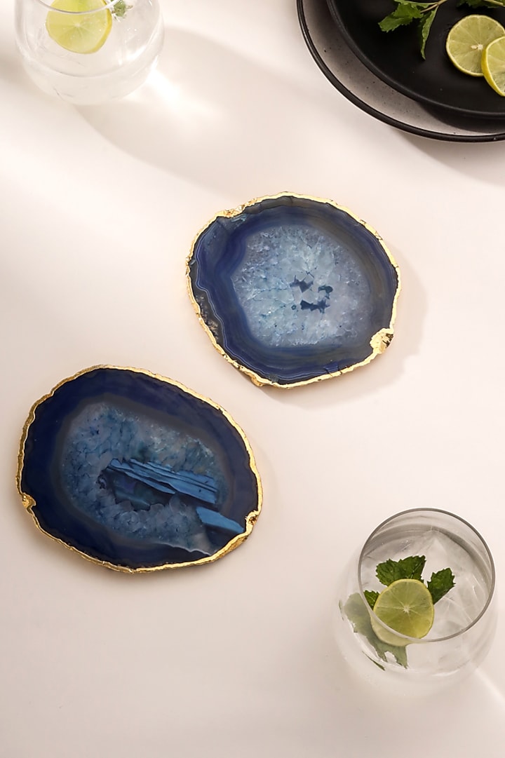Blue Agate Coasters (Set Of 2) by Gemtherapy at Pernia's Pop Up Shop
