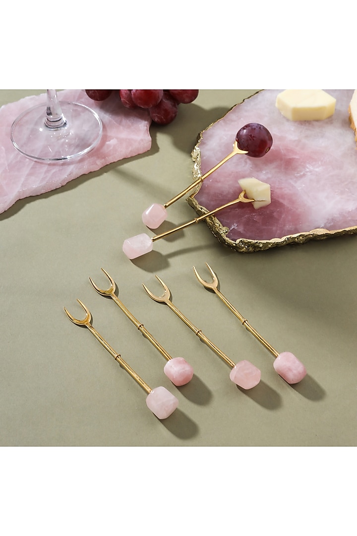 Pink Rose Quartz Fork Set (Set Of 6) by Gemtherapy